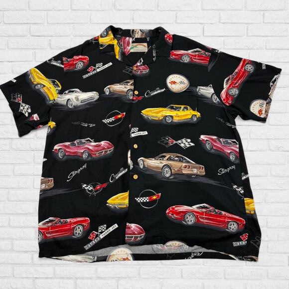 Paradise Found Corvette Shirt Mens XL Black Hawaiian Cars Racing Stingray - Picture 1 of 8